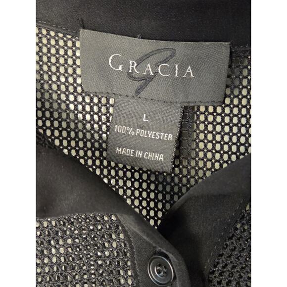 Gracia A-Line Long Sleeved Mesh Trim Shirt Dress Button Front Hi Lo Womens L - Picture 3 of 11